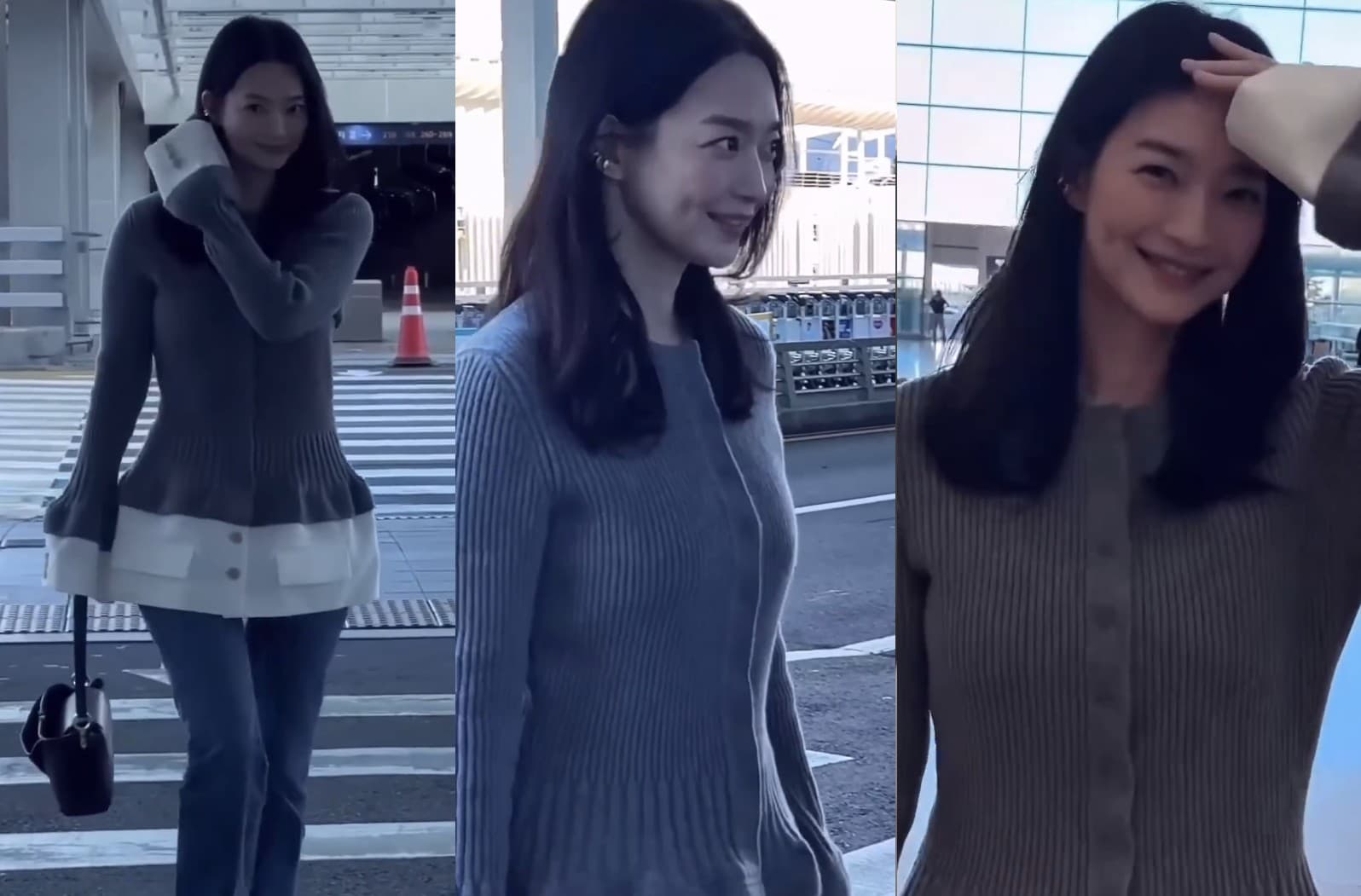申敏兒現身仁川機場出發巴黎時裝周 灰色針織配牛仔褲造型亮相